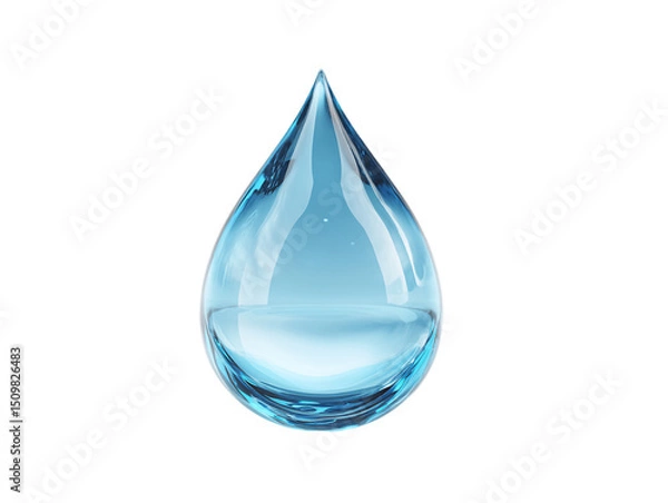 Obraz Single Light Blue Water Droplet on Transparent Background, PNG