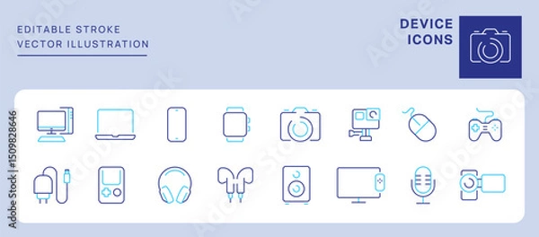 Fototapeta Device Icons. Editable Stroke. Set of thin line icons symbol collection.	
