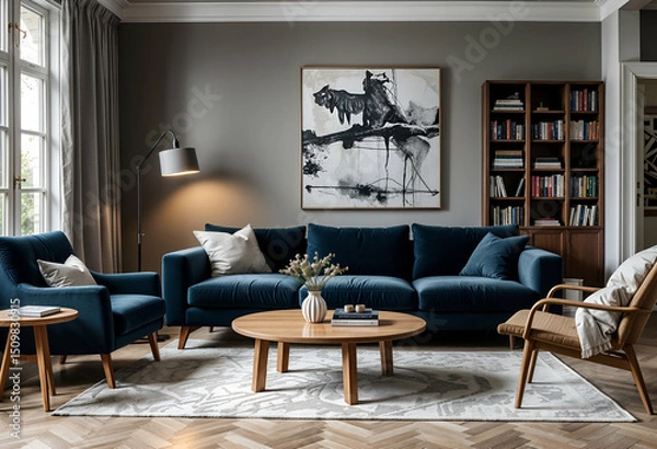Fototapeta hyper realistic morden living room a interior design a luxury home room a generative ai. 