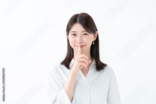 Obraz 秘密　内緒　女性　白バック