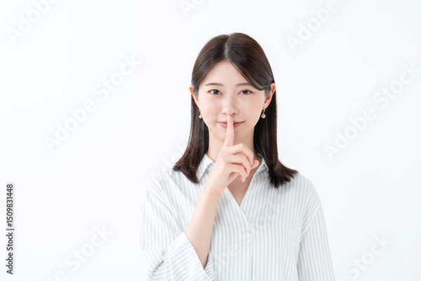 Obraz 秘密　内緒　女性　白バック