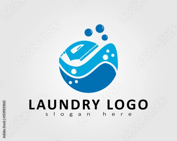 Obraz Laundry logo designed with a picture of an iron and soapy water along with clean water
