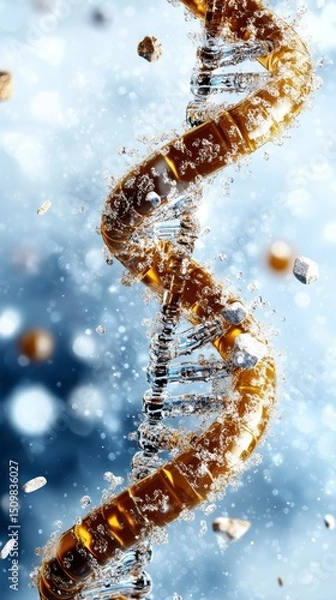 Fototapeta Abstract DNA Double Helix  A 3D Render of Genetic Code in Water