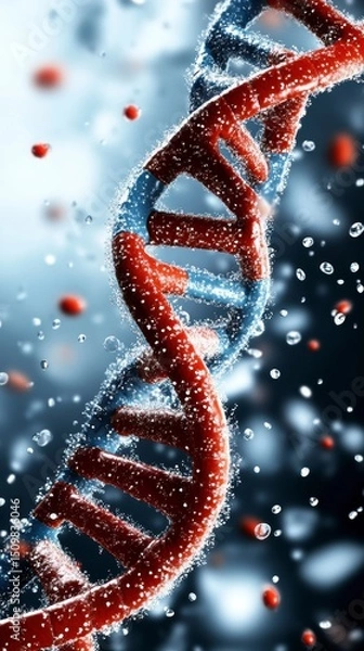 Fototapeta Stunning 3D Render of DNA Double Helix Structure with Water Droplets