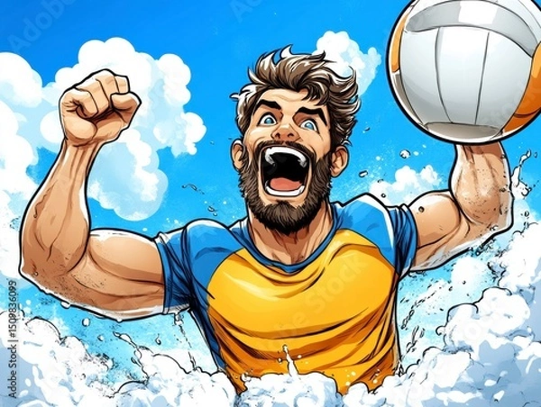 Obraz Triumphant Beach Volleyball Player A Dynamic Illustration