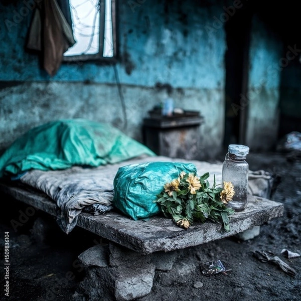 Obraz Desolate Interior A Glimpse into Poverty and Resilience