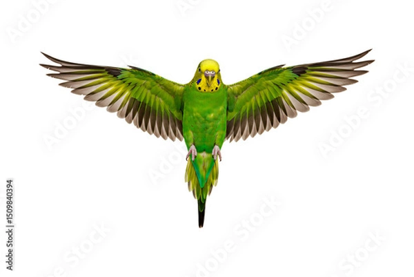 Obraz Green budgie flying isolated on transparent background, parakeet png