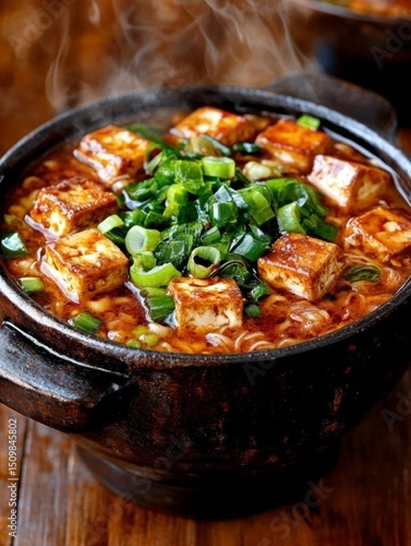 Obraz Steaming Bowl of Tofu and Noodle Soup A Delicious Asian Cuisine
