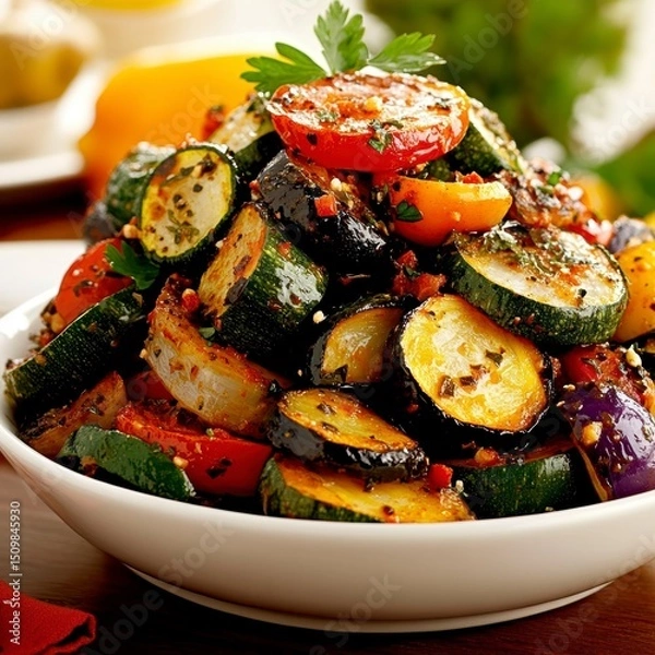 Obraz Delicious Roasted Summer Vegetables Zucchini, Tomatoes, and Eggplant