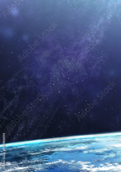 Fototapeta 【手描き素材】荘厳で美しい地球と宇宙の境界線の背景2