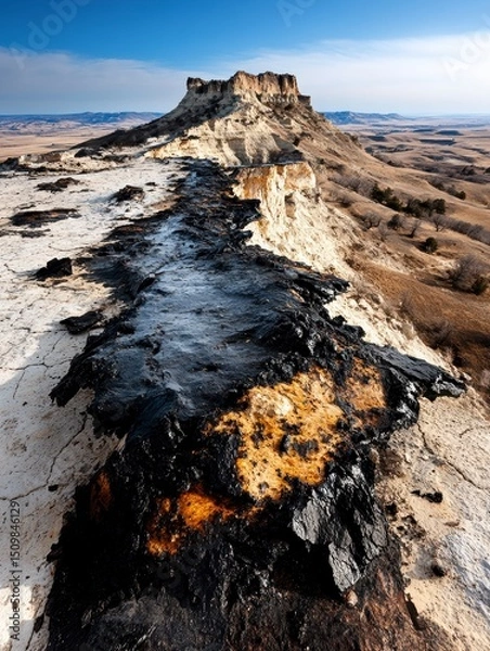 Obraz Stark Beauty  A Dramatic Landscape of Eroded Buttes and Dark Sedimentary Deposits