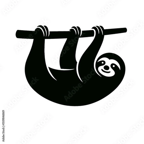 Fototapeta Sloth full body, white background, monochrome black, flat vector illustration, illustrator style