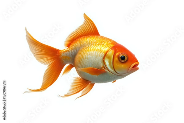 Fototapeta goldfish aquarium on white background. 3d rendering.