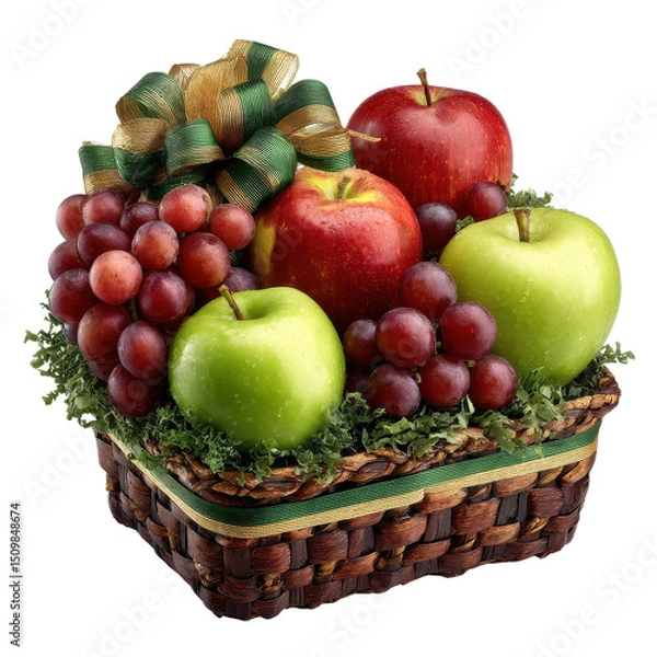 Fototapeta Delicious Gift Basket Filled with Red Apples Green Apples and Red Grapes Perfect for any Occasion