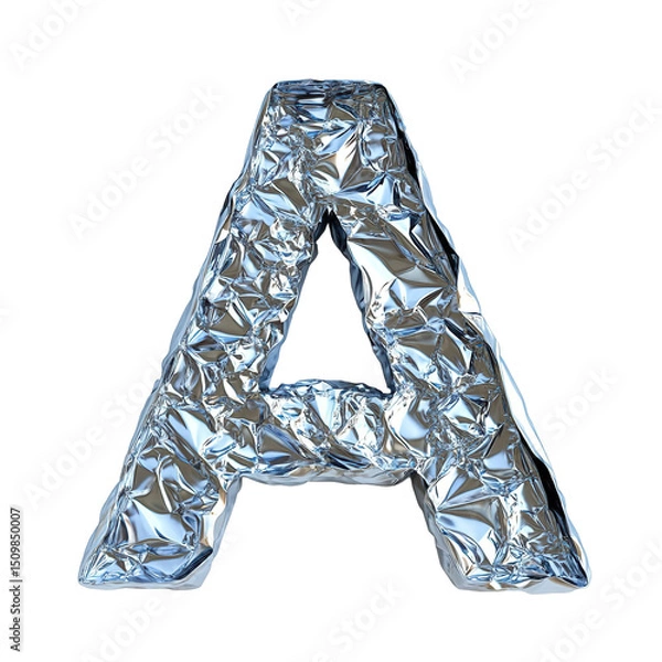 Obraz Top view of a 3D letter A made of aluminum foil isolated on a white transparent background