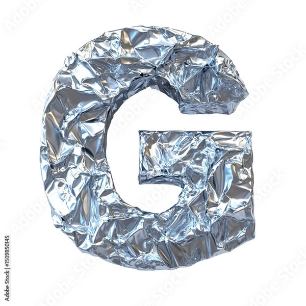 Obraz Top view of a 3D letter G made of aluminum foil isolated on a white transparent background