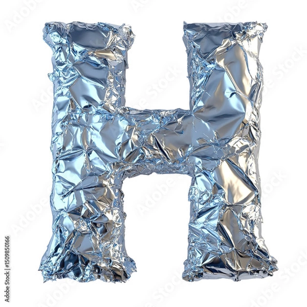 Obraz Top view of a 3D letter H made of aluminum foil isolated on a white transparent background