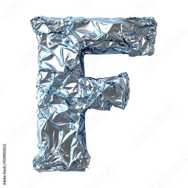 Obraz Top view of a 3D letter F made of aluminum foil isolated on a white transparent background