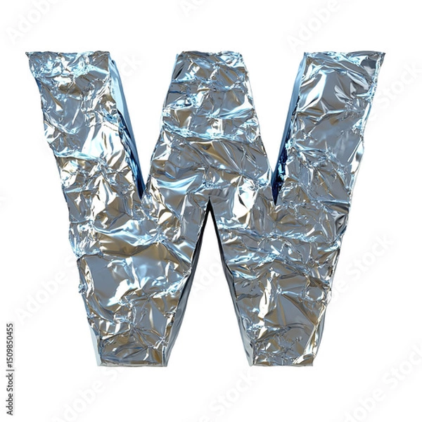 Obraz Top view of a 3D letter W made of aluminum foil isolated on a white transparent background