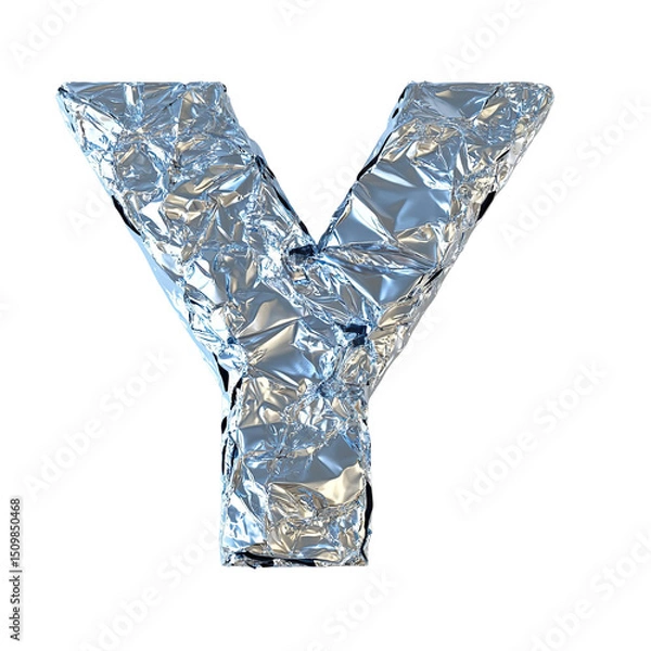 Obraz Top view of a 3D letter Y made of aluminum foil isolated on a white transparent background