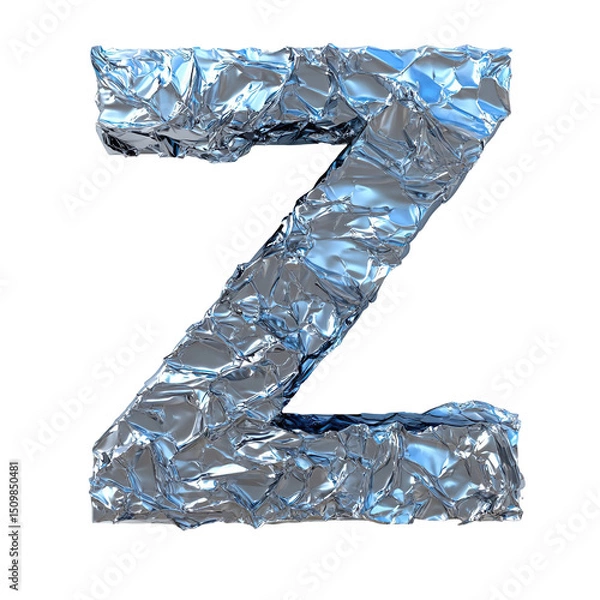 Obraz Top view of a 3D letter Z made of aluminum foil isolated on a white transparent background