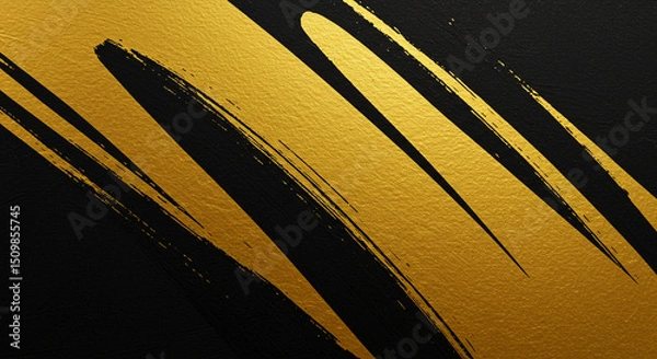 Obraz Gold and black style brush stroke background. Elegant Gold and Black Brushstrokes Background Design. gold brushstrokes against a deep black backdrop.