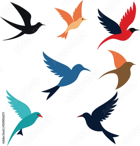 Fototapeta Silhouette Bird Vector Illustration – Flying and Standing Bird Shapes for Wildlife and Nature Design Projects