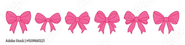 Fototapeta Set of pink  bow ribbon. Set, collection of cute bows for girls. Cute coquette bow collection vector, romantic ribbon bow