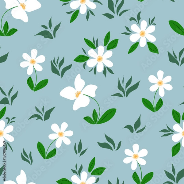 Obraz Seamless pattern of white flowers on a gray background. Vector illustration.