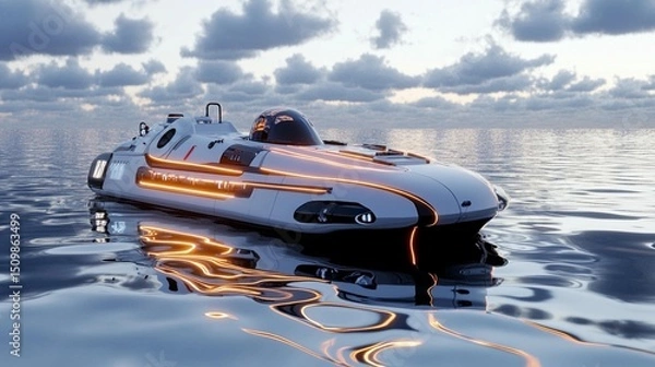 Obraz Futuristic Boat on Calm Sea