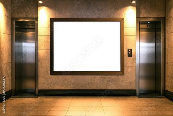 Obraz Wall Directory. Blank LCD Screen for Media Display in Indoor Building with Elevator
