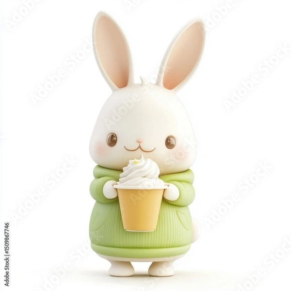 Obraz A cute rabbit holding a cup of frosting