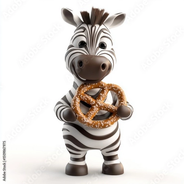 Obraz A zebra is holding a pretzel in its mouth