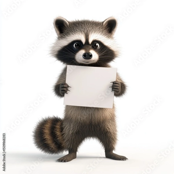 Obraz A raccoon is holding a white piece of paper