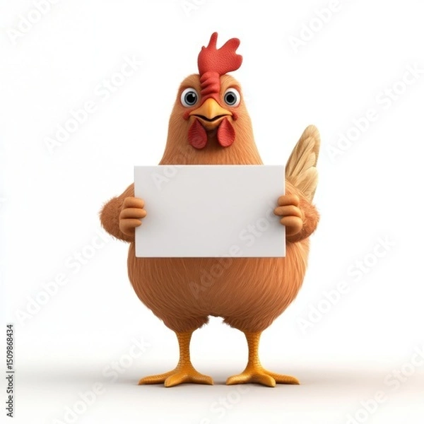 Obraz A cartoon chicken holding a white board