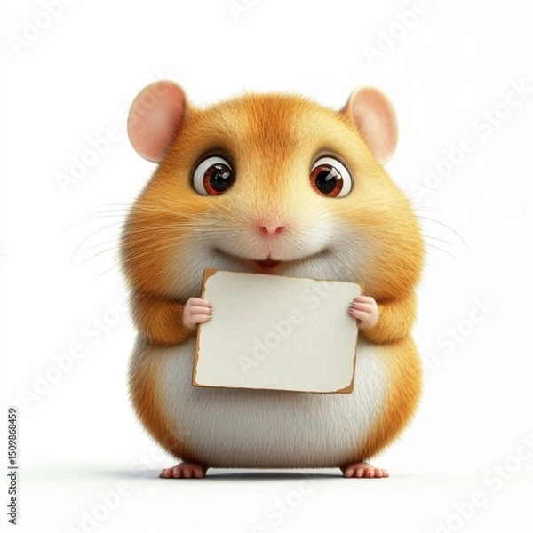 Obraz A cute hamster holding a piece of paper