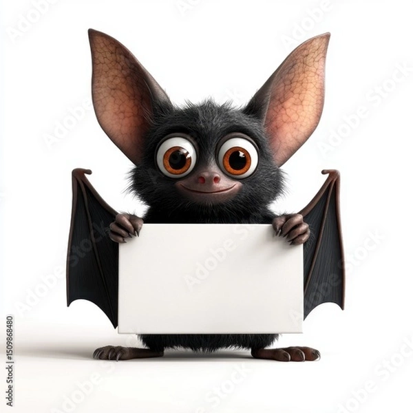 Obraz A cartoon bat holding a white board