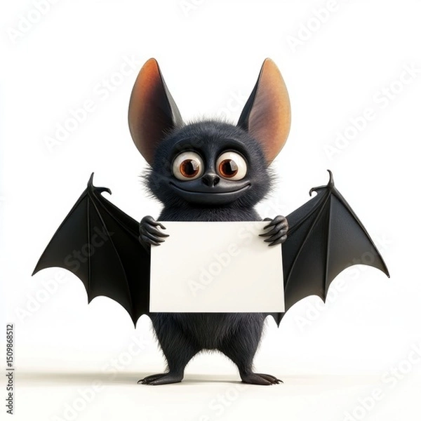 Obraz A cartoon bat holding a white sign