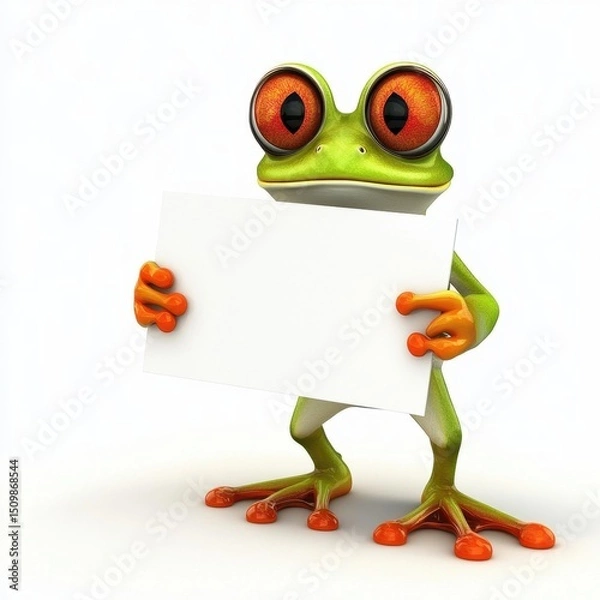 Obraz A frog holding a white board with a blank space