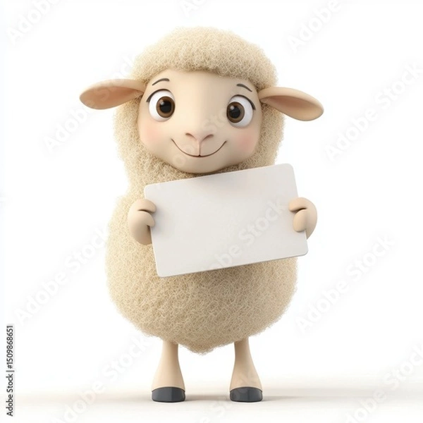 Obraz A cartoon sheep holding a white board