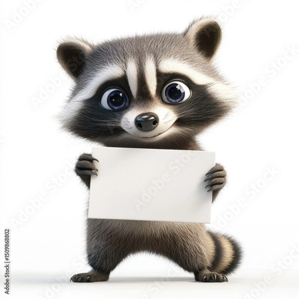 Obraz A raccoon holding a blank piece of paper