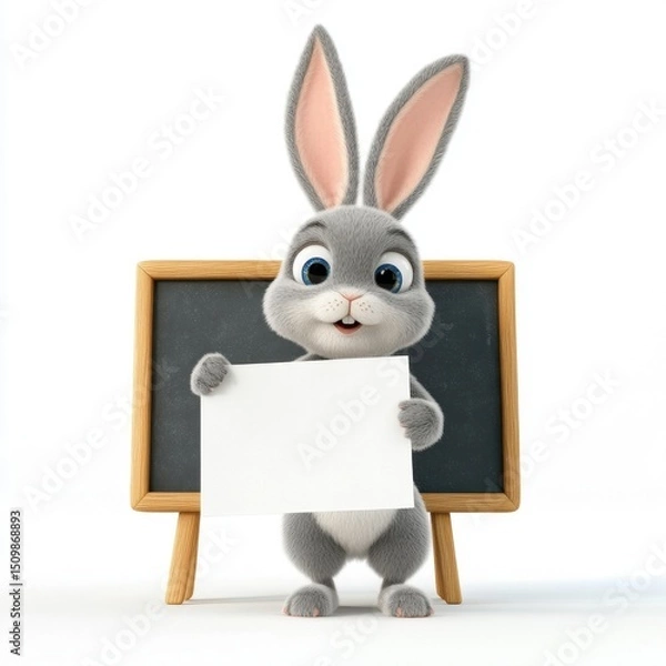 Obraz A rabbit is holding a white board with a black chalkboard underneath