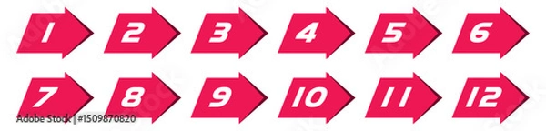 Fototapeta Red number bullet point 1 to 12 vector set.