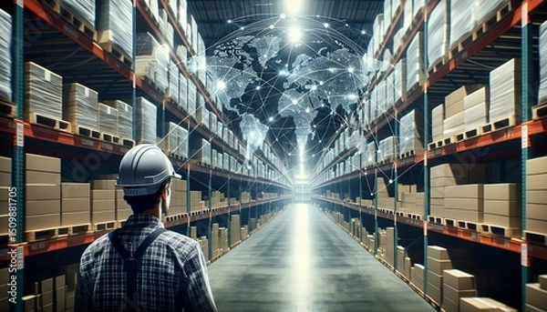 Fototapeta This is a modern warehouse that uses automation to manage inventory and logistics efficiently.
