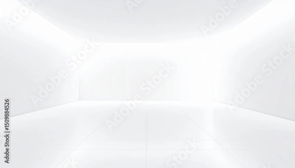 Fototapeta プレゼン・バナー・合成に使える真っ白な室内背景Minimal white empty room with clean floor and walls – abstract background