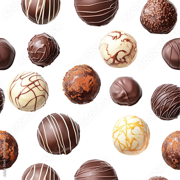 Fototapeta 2d illustration of a tileable pattern of sweet chocolate truffles isolated on a white transparent background