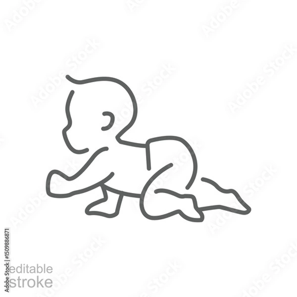 Obraz The baby is crawling line icon. Simple outline style. Toddler development. Early childhood.  Editable stroke