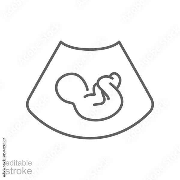 Obraz Ultrasound of fetus line icon. Concept of baby in womb mother, pregnancy and health, examination procedure of embryo, placenta, umbilical cord. emblem for gestational center. Editable stroke
