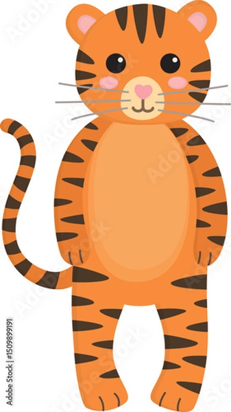 Obraz Funny cute tiger isolated on white background. Illustration of jungle animal drawn in a childish style