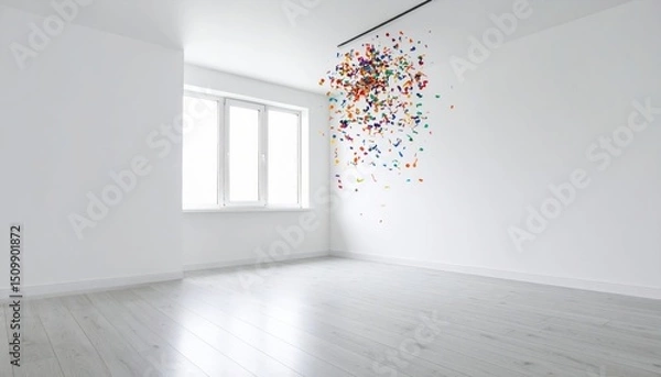 Fototapeta Colorful Abstract Installation In Empty White Room